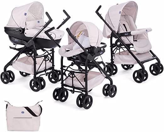 Chicco Trio Sprint Carrito de Bebé 3 Piezas con Sistema de Viaje Modular Apto de 0 a 36 Meses, Sillita de Paseo con Capazo y Silla para Coche, Ligera, Plegable y Compacta, Color Beige (Sandshell)