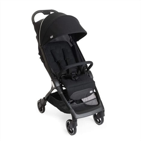 Chicco WE Cochecito de Bebé Ligero y Plegable Apto desde el Nacimiento hasta los 22 Kg, Carrito de Viaje Reclinable con Posición para Dormir, Arnés Acolchado, Capota y Funda Protectora de Lluvia – Color Negro (Black) Ligero.