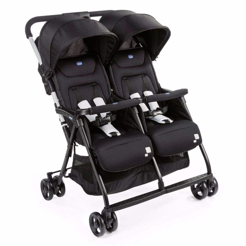 Chicco OHlalà Twin Silla de Paseo Gemelar desde 0 Meses hasta 15 kg para Gemelos y Hermanos, Cochecito Doble Reclinable y Plegable, Ligero, Plegado Compacto, Cubierta Lluvia - Color Negro Black Night 1 Unidad (Paquete de 1)