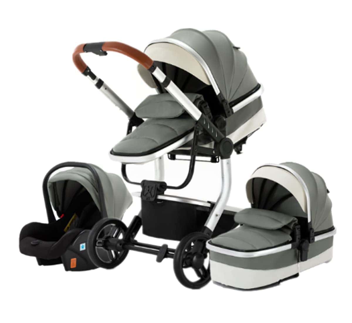 Sillas de paseo Cochecito de bebé 3 en 1 Triciclo Baby Walker Cochecito de alto paisaje Cochecitos plegables Carrito de bebé para bebé 0-36 meses (518 Gris)