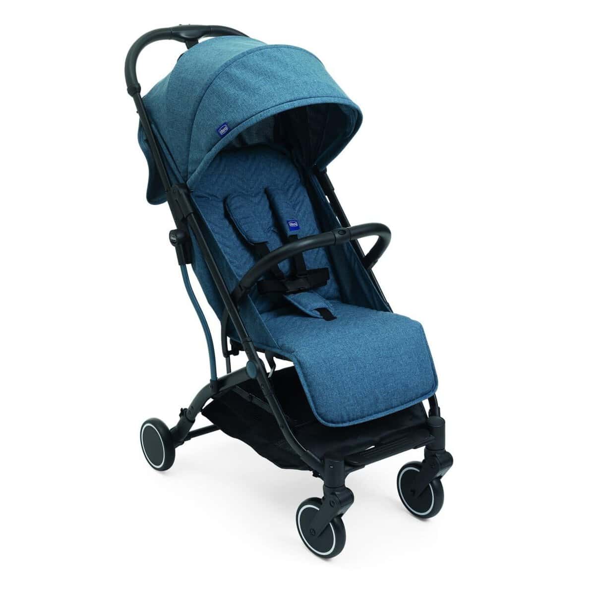 Chicco Trolley Me Silla de Paseo Ligera de 0 Meses hasta 15 kg, Buggy Reclinable y Plegable con Función de Trolley, Cierre Compacto, Cubierta para la Lluvia y Capota Plegable, Color Azul Calipso Blue