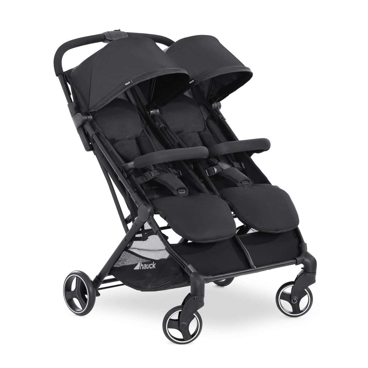 hauck Swift X Duo Carro Gemelar, Silla de Paseo Gemelar Superligera, Coche Paseo Gemelar hasta 36 kg, Plegado Compacto, Respaldos y Reposapiés Reclinables, Negro Negro Silla Swift X Duo