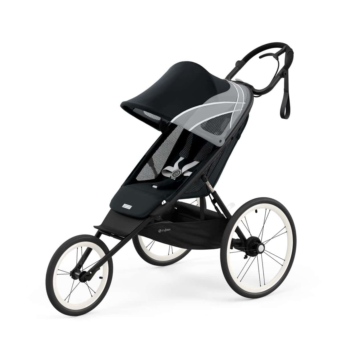 Cybex Cochecito Jogger Stroller AVI One Box con chasis y paquete de asiento, De 6 meses a 4 años aprox., Máx. 111 cm y 22 kg, Silla de paseo multideporte, Negro/Negro (All Black)