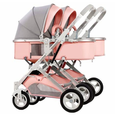 Silla de Paseo Gemelar Compacta Coche Doble Tandem, Silla de Paseo Desmontable para Bebés, Cochecito Fácil de Plegar, Silla de Paseo Reclinable en Varios Ángulos (Color: Rosa).