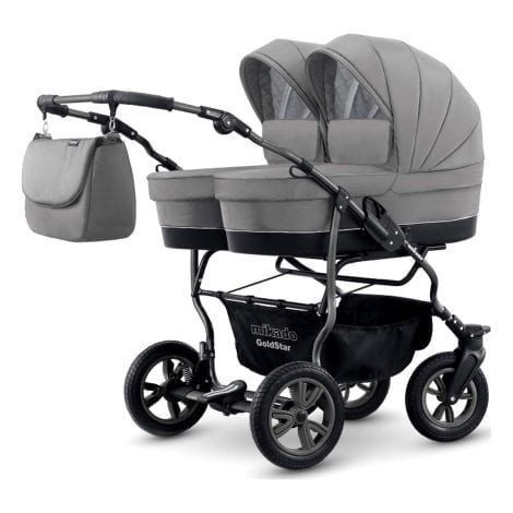 Carrito para gemelos de 3 piezas. Incluye capazos, sillas, portabebés y accesorios. Duet BBtwin trio en color gris.