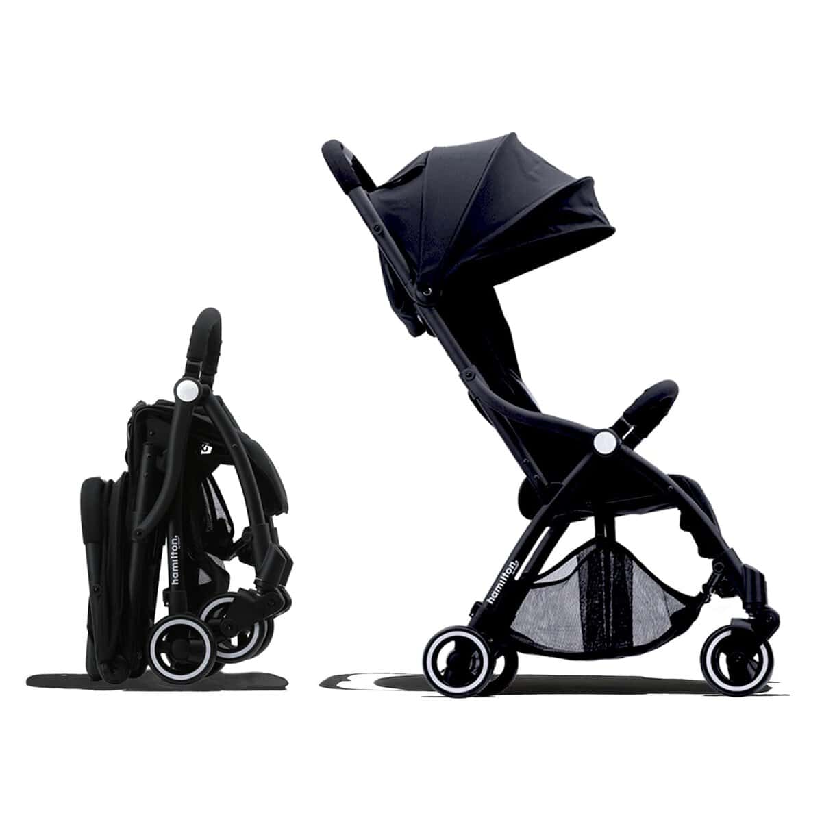 Hamilton by Yoop S1 Plus Silla de Paseo - Modelo 2023 - Ligera, ajustable y maniobrable - Cochecito Premium con tecnología de plegado con una sola mano - Carga hasta 22 kg - Negro