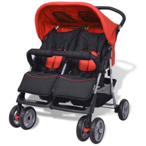 Carrito Plegable para Gemelos y Hermanos Silla Gemelar Cochecito de Bebé de Paseo con Capacidad de Peso en Rojo y Negro de 93 x 68 x 103 cm – Susany.