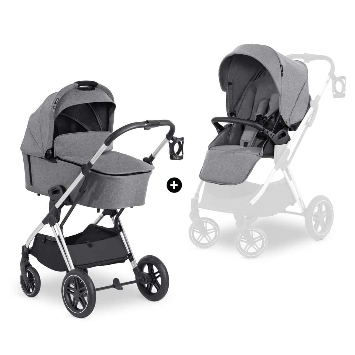 Hauck Carrito Bebe 2 en 1 Vision X Set, Capazo, desde el Nacimiento, Silla de Paseo 25 kg, Asiento Reversible, Reclinable, Cubrepiernas, Ruedas de Goma, Plegable, Compacto Gris mezcla