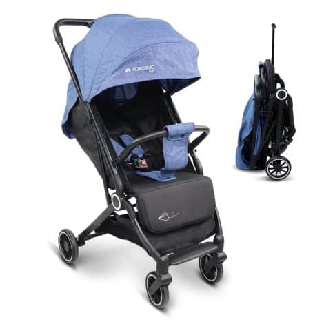 “Silla de paseo Mobiclinic® Kids, ultra compacta, modelo Trip, con arnés de 5 puntos, manillar para transporte, cesta, apta para edades de 0 a 36 meses, totalmente ajustable, sistema de ajuste con un solo mando, capota desplegable y frenos bloqueables en color azul.”