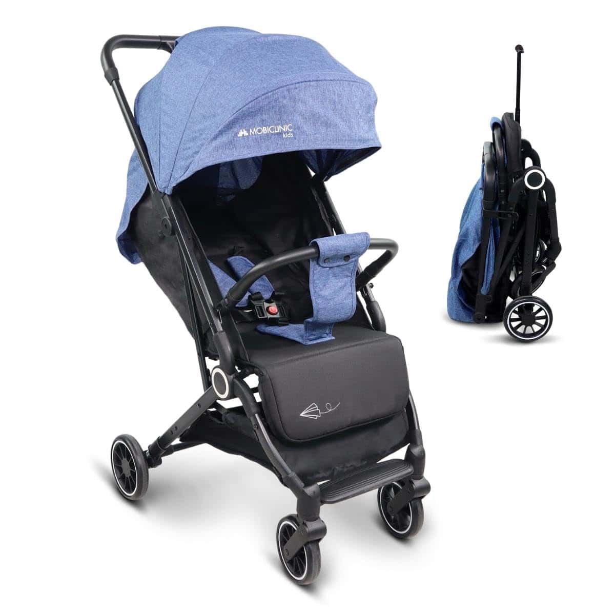 Mobiclinic® Kids, Silla de Paseo, Ultracompacta, Trip, Arnés con 5 puntos, Manillar para transporte, Cesta, 0-36 meses, Ajustable al completo, Monomando, Capota desplegable, Frenos bloqueables Azul