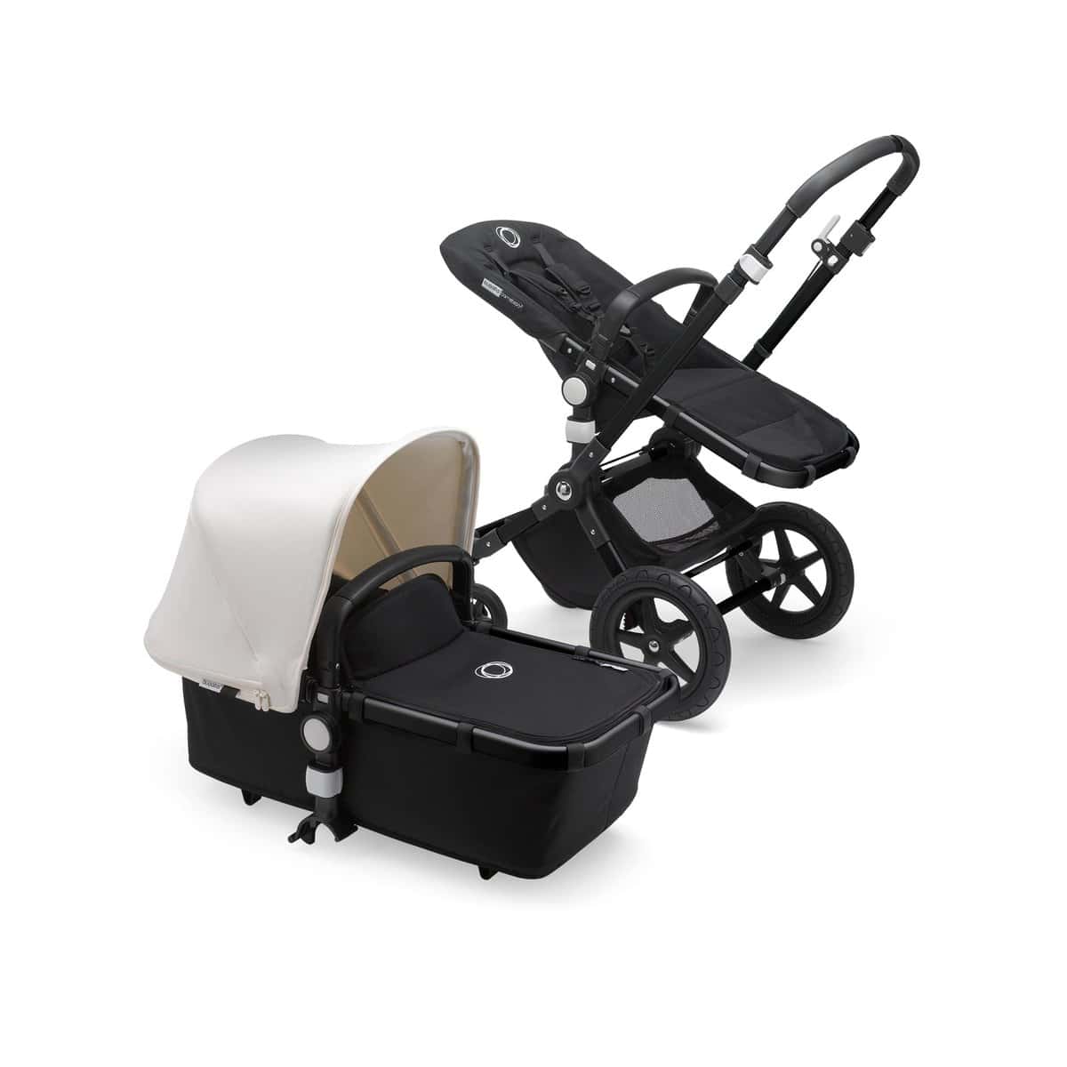 Bugaboo Cameleon 3 Plus, Cochecito 2 en 1 Fácil y Versátil: Cochecito, Carrito Confort y Carricoche, Chasis Negro y Capota Blanca Blanco