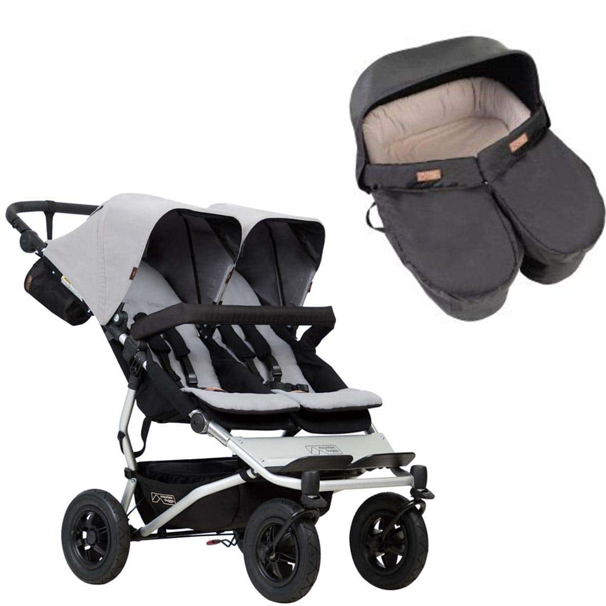 Mountain Buggy Duet Silver + Bañera Gemelos Negro