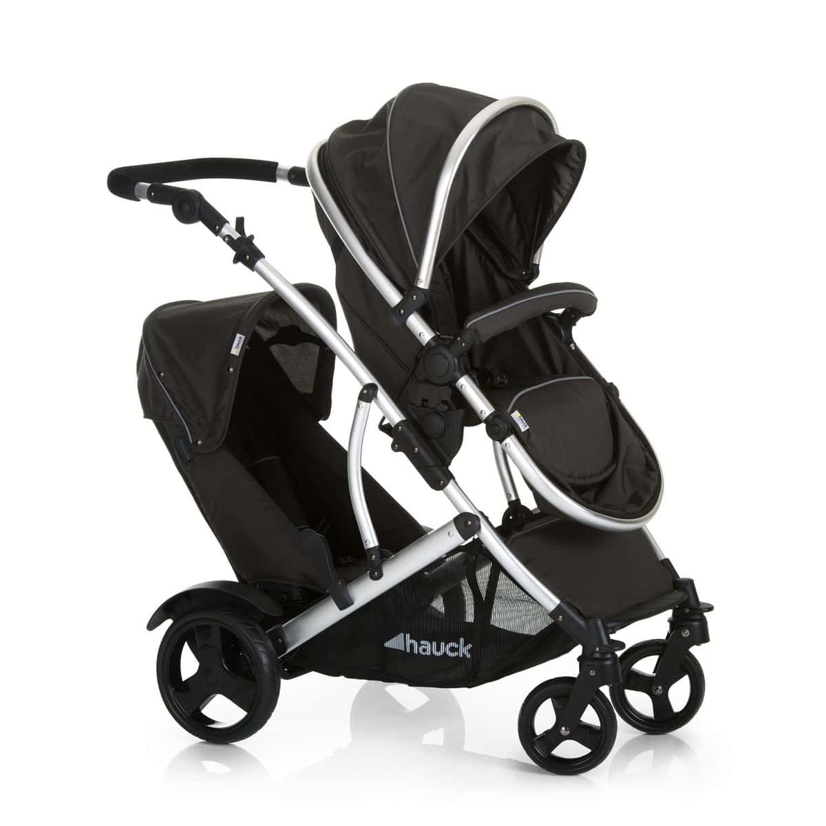 hauck Duett 2 Carro Gemelar, Silla de Paseo Gemelar Reversible, Cochecito Gemelar Bebe, Manillar Ajustable, Protector de Lluvia Incluido, Black Forest