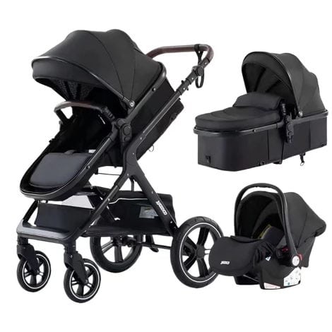 Carrito para bebé YAZOCO plegable 3 en 1 con accesorios de automóviles seguros. Incluye carro de bebé y 3 piezas en color negro.