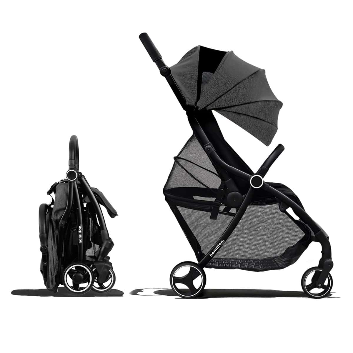 Hamilton by Yoop XL Silla de Paseo  Modelo 2023 - Ligera, ajustable y maniobrable - Cochecito Premium con tecnología MagicFold - Maletero extragrande - Asa adjustable - Gris oscuro mezclado