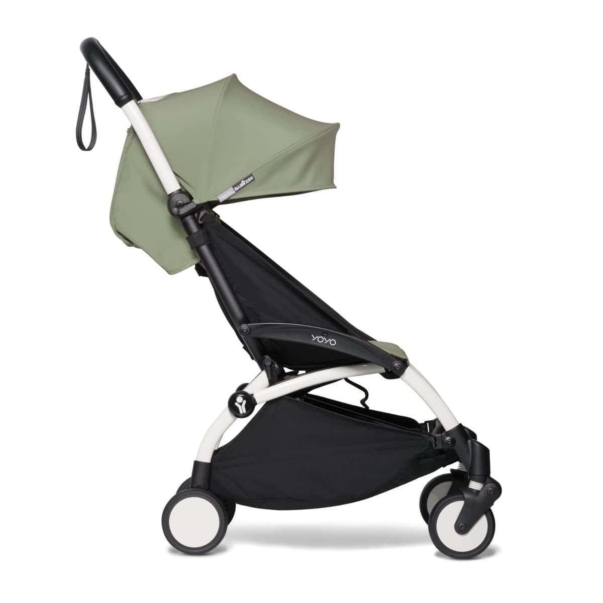 BABYZEN Cochecito 6+ YOYO2 (Chasis Blanco con Pack 6+ Olive) - Incluye arnés, respaldo, extensiones de capota, correa para llevar al hombro, el cojín del asiento y la capota a juego White Frame Olive