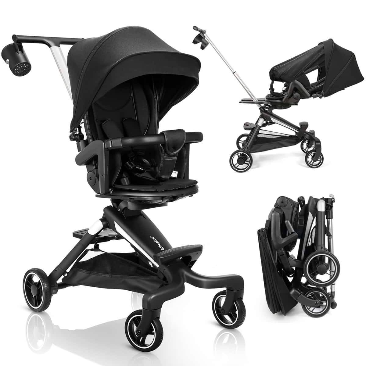 Wheelive Silla de Paseo Ligero, Bebé Cochecito Plegable con Asiento Reversible y Respaldo Reclinable, Cochecito de Viaje Compacto con Asas Ajustables para Avión y Más negro