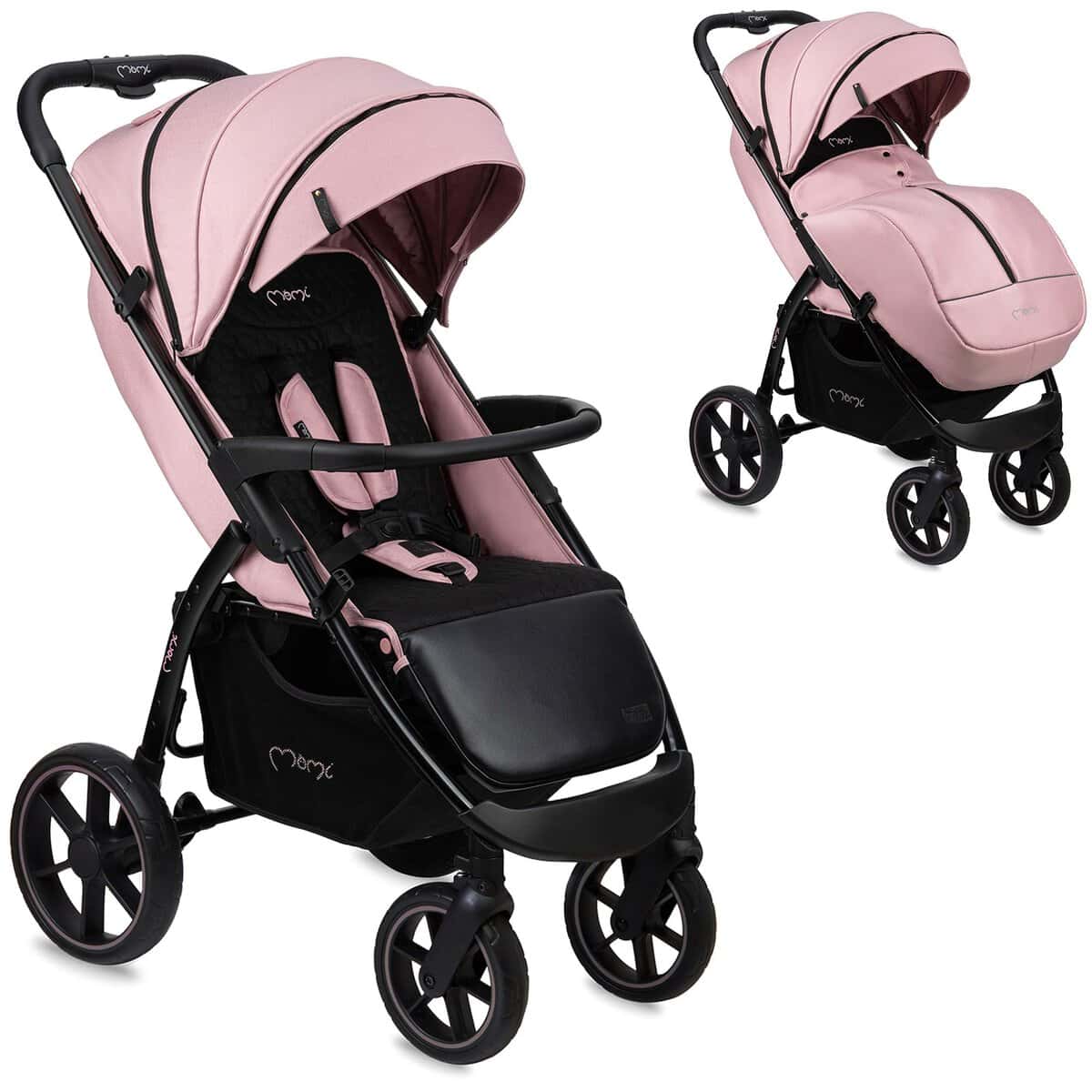 MoMi MIYA Silla de paseo para niños a partir de 6 meses (hasta 22 kg), arnés ajustable de 5 puntos, cesta de la compra, saco para los pies, portabebidas, protector de lluvia y mosquitera Pink