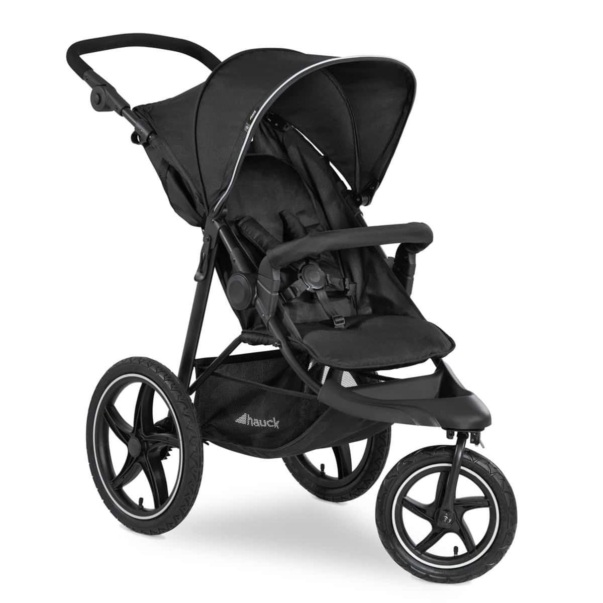 Hauck Silla de Paseo, Runner 2, desde Nacimiento hasta 25 kg, 3 Ruedas Neumáticas Grandes, Carrito Bebe, Reclinable, Protección UV 50+, Altura Ajustable, Plegable Negro