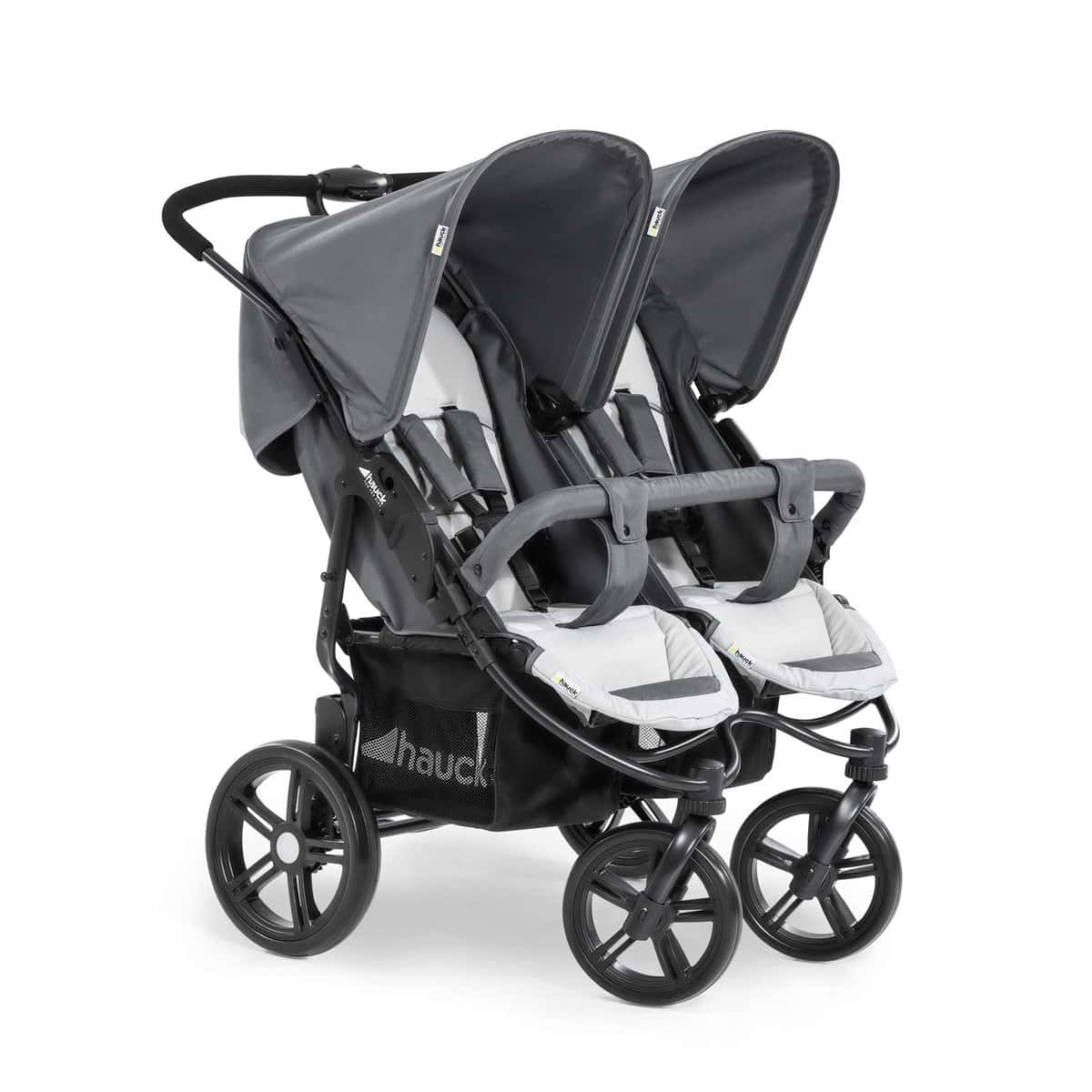 hauck Roadster Duo SLX Carro Gemelar, Silla de Paseo Gemelar, Gemelar Carrito Bebe, hasta 30 kg, Reclinable, Plegable Ultracompacta, Cesta XL, Gris grey/silver