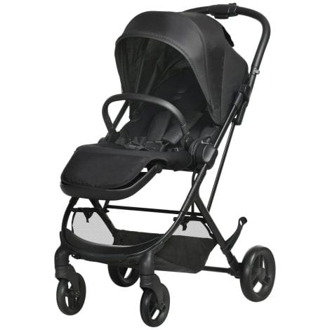 HOMCOM Cochecito Plegable y Ligero para Bebé de 0-36 Meses con Asiento que se Puede Revertir, Respaldo Ajustable, Cesta y Portavasos, Marco de Aluminio, Dimensiones 83x59x104 cm, Color Negro.