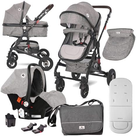 Paráfrasis: Lorelli  Carriola para bebés 3 en 1 Alba Premium Versátil  Coche con asiento para bebé grupo 0+ y protector para pies  Plegable y reversible con acolchado doble suave – Gris/Negro.