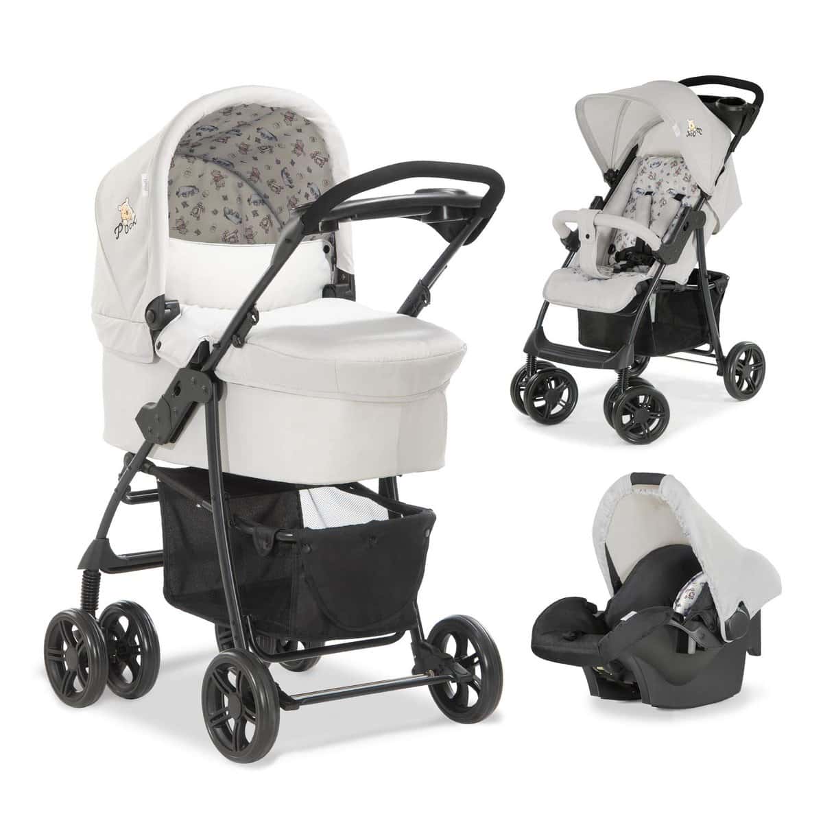 hauck Shopper Trio Set Cochecito Bebe 3 Piezas, Capazo, Silla de Paseo, Silla Auto Grupo 0, Carro Bebe 3 Piezas desde Nacimiento hasta 25 kg, Compacto - Winnie Beige