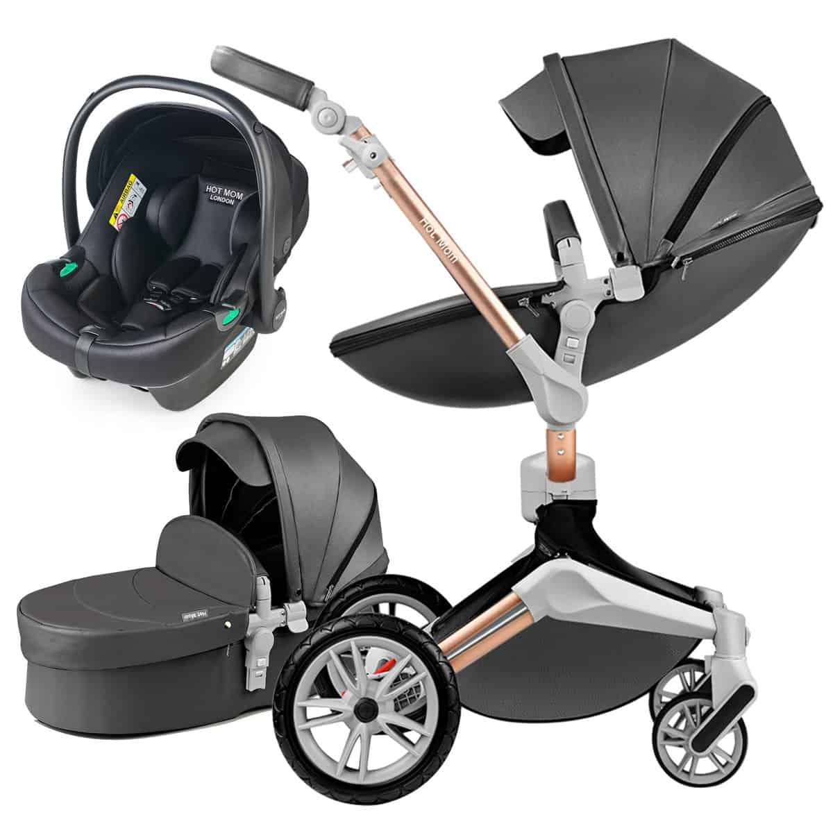 Cochecito de bebé Hot Mom con rotación de 360 grados, cuero de PU, ángulo de asiento ajustable (beige)