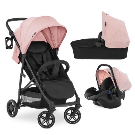 Set de Trio hauck Rapid 4R Plus, Carrito para Bebé 3 en 1, desde el Nacimiento hasta 25 kg, Silla de Paseo Ligera, Silla de Auto, Capazo, Capota XL con Protección UV 50+ en color rosa.