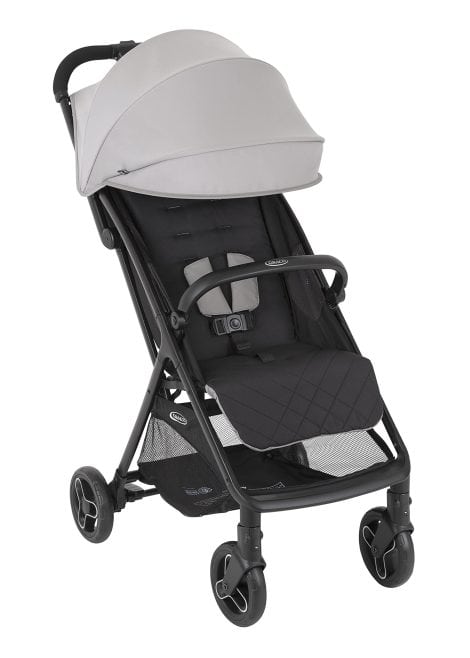 Graco Myavo – Carrito compacto con cubierta contra la lluvia, apto desde que nace hasta alrededor de los 4 años (0 – 22 kg). Es de peso ligero, solo pesa 5,8 kg, y se pliega con una mano en un segundo. Su color es gris ACERO.