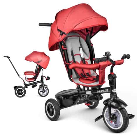 Triciclo para bebés, el Besrey 7 en 1 es un triciclo evolutivo para niños, bicicletas reclinables e infantiles con cochecito convertible y cuna reversible para los padres.