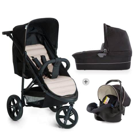 Hauck Rapid 3 Plus Trio Set – Cochecito deportivo desde recién nacido hasta 25 kg, sistema de viaje de 3 piezas con capazo, sillita adaptable a base isofix, liviano, manillar ajustable, plegado con una sola mano, grupo 0+, color beige.