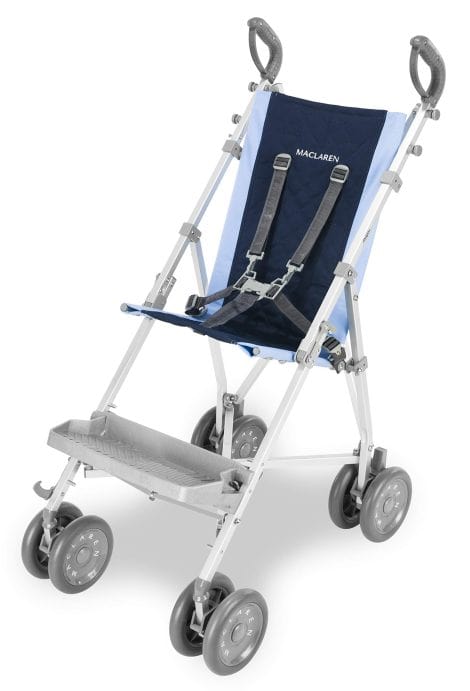 Maclaren Major Elite es una silla de transporte diseñada especialmente para niños con necesidades especiales, adecuada para edades desde los 6 meses hasta los 50 kg. Viene equipada con un arnés de 5 puntos y reposapiés removible. Su chasis está fabricado en aluminio y está disponible en los colores azul claro y azul marino.