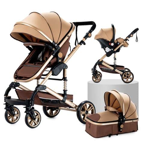 Sistema de Viaje Mágico ZC 3 en 1 para Bebé – Carrito 3 en 1 con Capazo, Silla de Paseo y Cochecito de Paisaje Alto y Reclinable, Estándar y Plegable para Recién Nacidos (Beige 739)