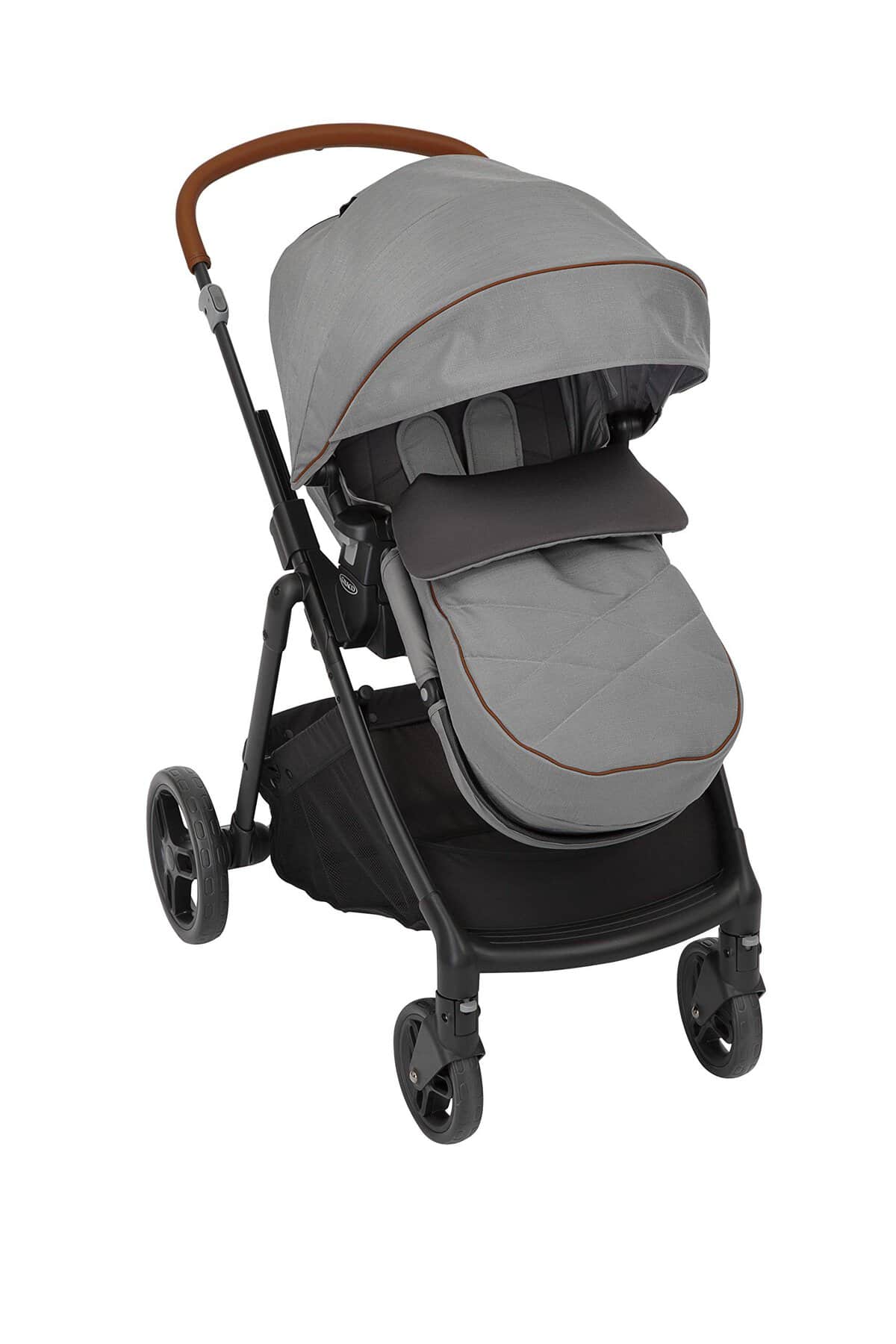 Graco Near2Me - Cochecito de bebé (recién nacido hasta 4 años, aprox. 0  22 kg) con función de altura regulable Slide2Me, saco y protector de lluvia, gris Steeple Grey