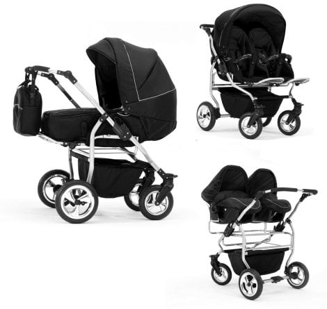 Carriage twin 3 pieces. Carrycot + seats + group 0 + accessories. Duet BBtwin Elcar trio 3in1 (black) 
Cochecito gemelar 3 piezas. Capazo + sillas + grupo 0 + accesorios. Duet BBtwin Elcar trio 3en1 (negro)