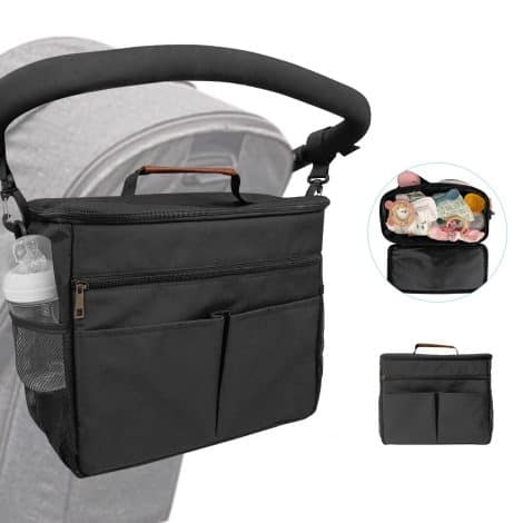 Bolsa de almacenamiento para cochecitos de madre, bolsa de carrito para bebé muy ligera, multifuncional y de gran capacidad para guardar (negro 12L)