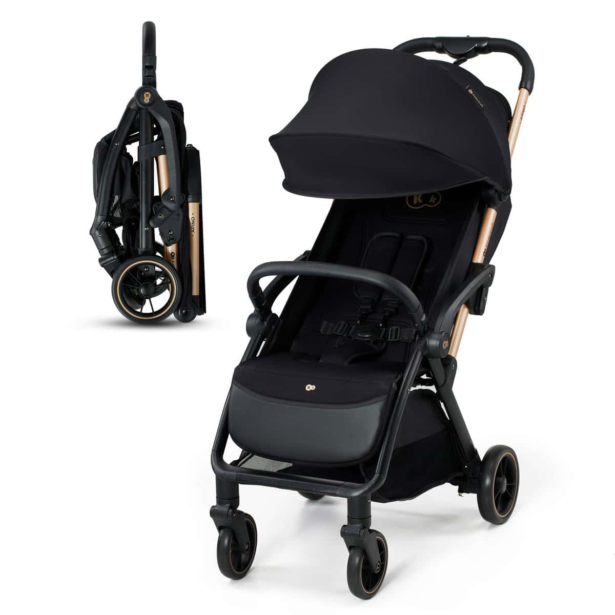 Kinderkraft APINO Silla de Paseo bebé, Carrito, Carro bebé, AUTO FOLDING, Plegado Automático, Carrito bebé, Posición reclinada, Posición Tumbada, Ligero, 7,5g, Impermeable, Carga Máxima 24 kg, Negro