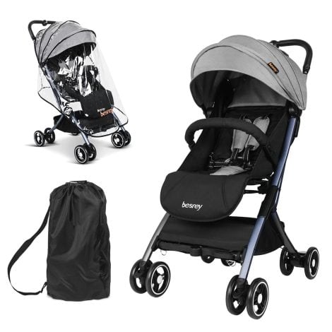 Silla de paseo para bebé besrey, ligera y compacta, ideal para viajar en avión, con tan solo 4,9 kg. Cochecito plegable para bebés de 6 a 36 meses, de color gris.