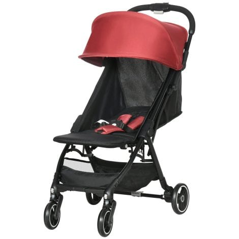 HOMCOM Cochecito de Bebé Plegable de Aluminio, Silla de Paseo Ligera para niños de 0 a 36 meses, Capacidad de 15 kg, con Respaldo Ajustable y Reposapiés, Cesta de 82x51x102 cm en color Rojo.