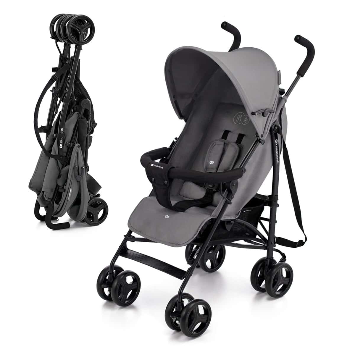 Kinderkraft TIK Silla de Paseo, Carrito para bebé, Posición reclinada y Tumbada, Carro Plegable, Ligero - 6,5kg, Material Impermeable, Gris