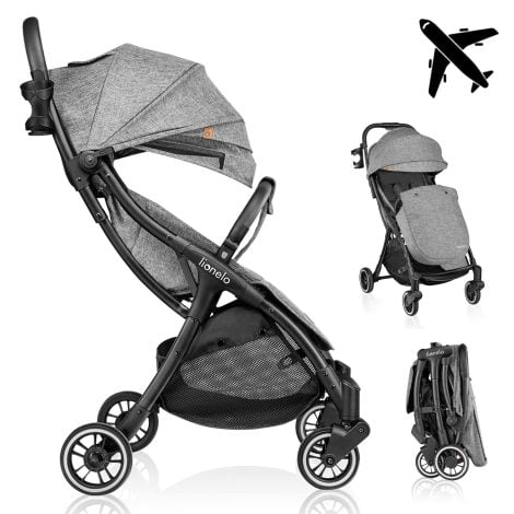 Carrito LIONELO Julie One para niños de hasta 22kg, de 0 a 48 meses, con respaldo ajustable, fácil plegado, ruedas duraderas con amortiguadores, cesta para compras. Color gris. Viene en un paquete de 1 unidad.