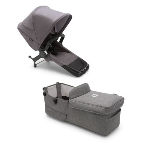 Bugaboo Juego de Extensión Donkey 5 Twin, convierte tu carrito individual Donkey 5 en un carrito gemelar, con asientos lado a lado, diseño mejorado, asiento reversible y maniobrabilidad con una sola mano, en color gris melange.