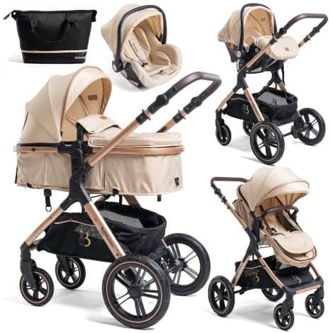 BEBELISSIMO – Conjunto de Cochecito de Bebé 3 en 1 – Cochecito para Niños – Sistema de Paseo de 3 Piezas – Capacidad de 0-22kg – Color beige.