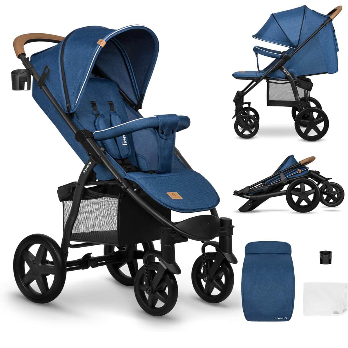 LIONELO Annet Silla de Pase Para niños hasta 22 kg 0-48M ajuste del respaldo hasta posición horizontal Capucha XXL Plegable fácil con ventana Mosquitera Azul Plus