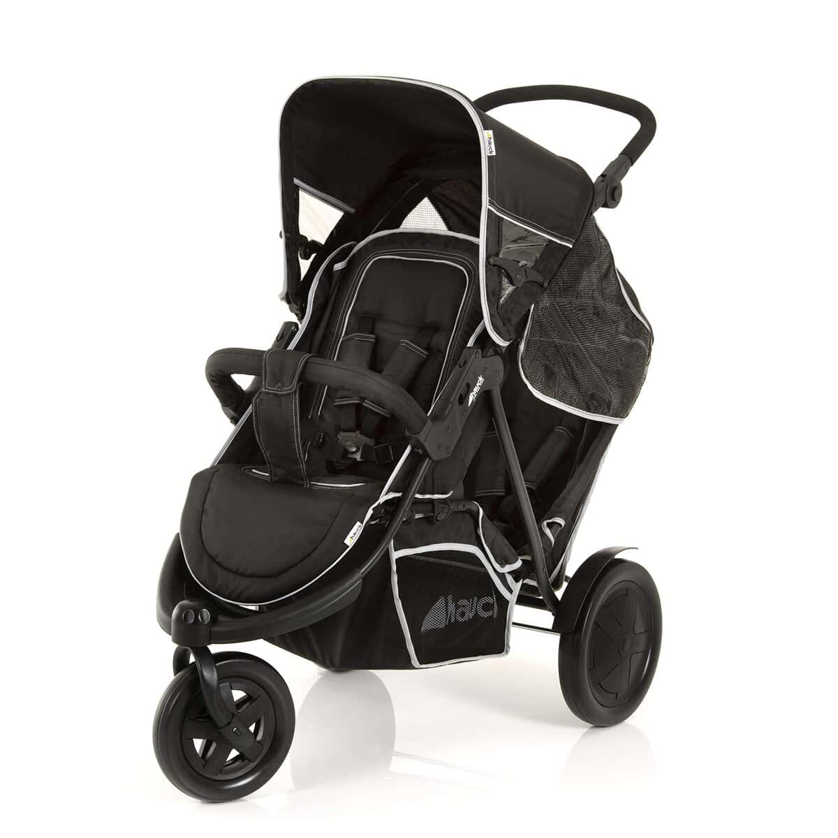 hauck Freerider Carro Gemelar, Silla de Paseo Gemelar Plegable, Ligera, Asientos desmontables, Arnés 5 Puntos, hasta 30 kg, Negro