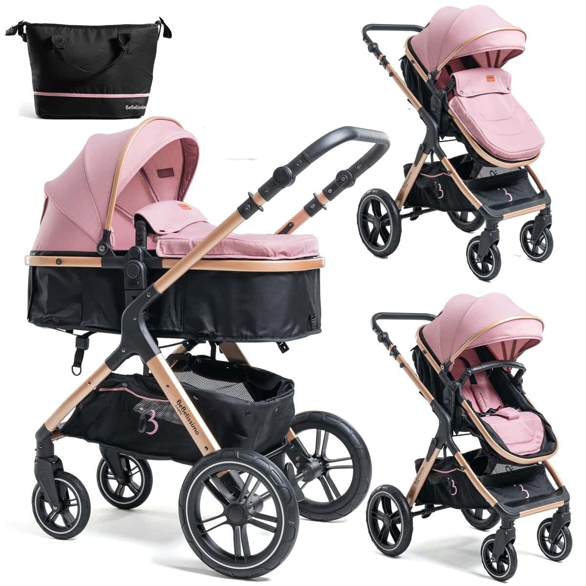 Bebelissimo - Carrito de Bebé - 2 en 1 - Silla de Paseo para Niños - Carricoche convertible - 0-22kg - NYA