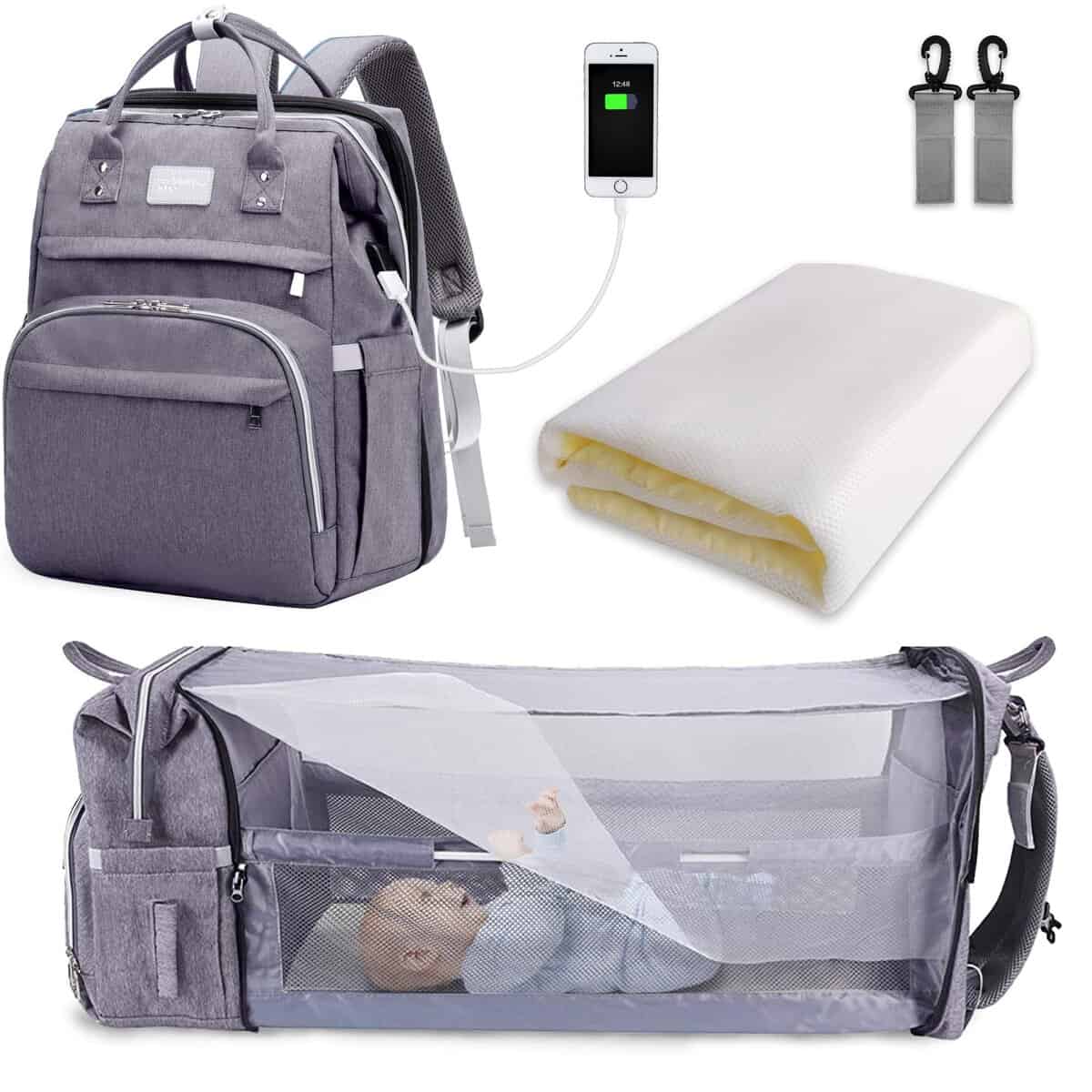 SNDMOR Mochilas de Pañales para Bebé, Bolso cambiador para bebé con cambiador, Mochila bebé unisex gran capacidad, Impermeable con estilo(Gris)