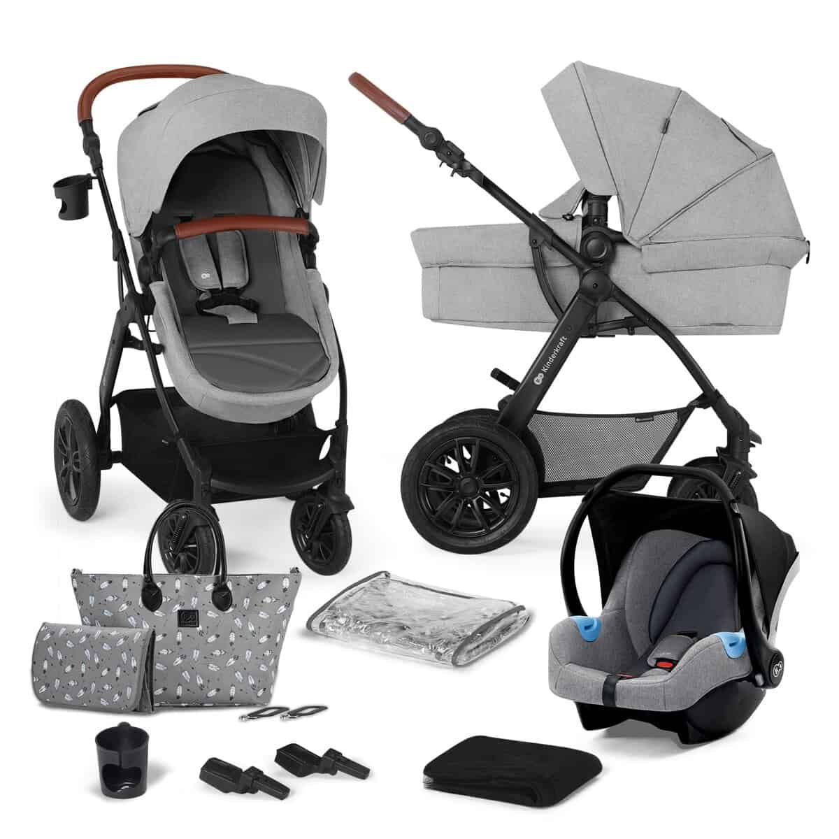 Kinderkraft Carrito Bebé 3 Piezas XMOOV, Capazo, Silla Paseo, Silla Coche, Gris Gris2 Carrito