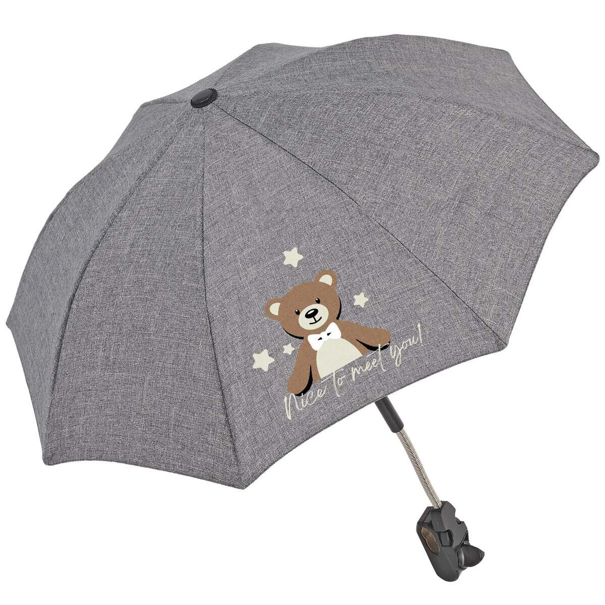 PERLETTI Sombrilla Carro Bebe Universal Anti UV con Osito - Mini Paraguas Cochecito Niño Niña Protección Solar Apertura Manual - Sombrilla Lluvia para Carrito Silla de Paseo - Diámetro 68 cm (Osito)